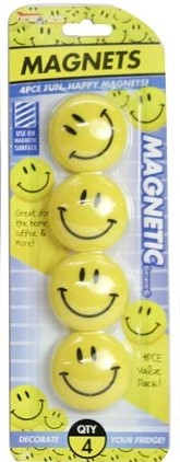 Whiteboard Magnets 40mm Happy Face Pk4 Yellow